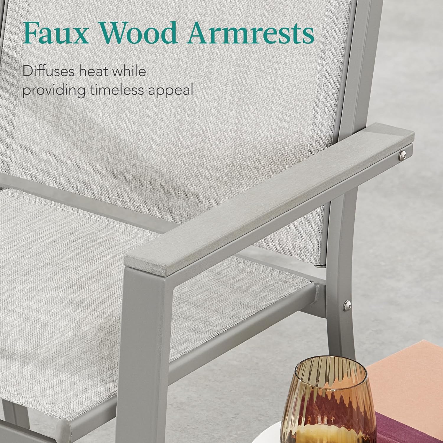 Best Choice Products 4-Piece Outdoor Textilene Patio Conversation Set, Backyard Furniture w/Loveseat, Coffee Table, Steel Frame - Gray/Gray - Image 5