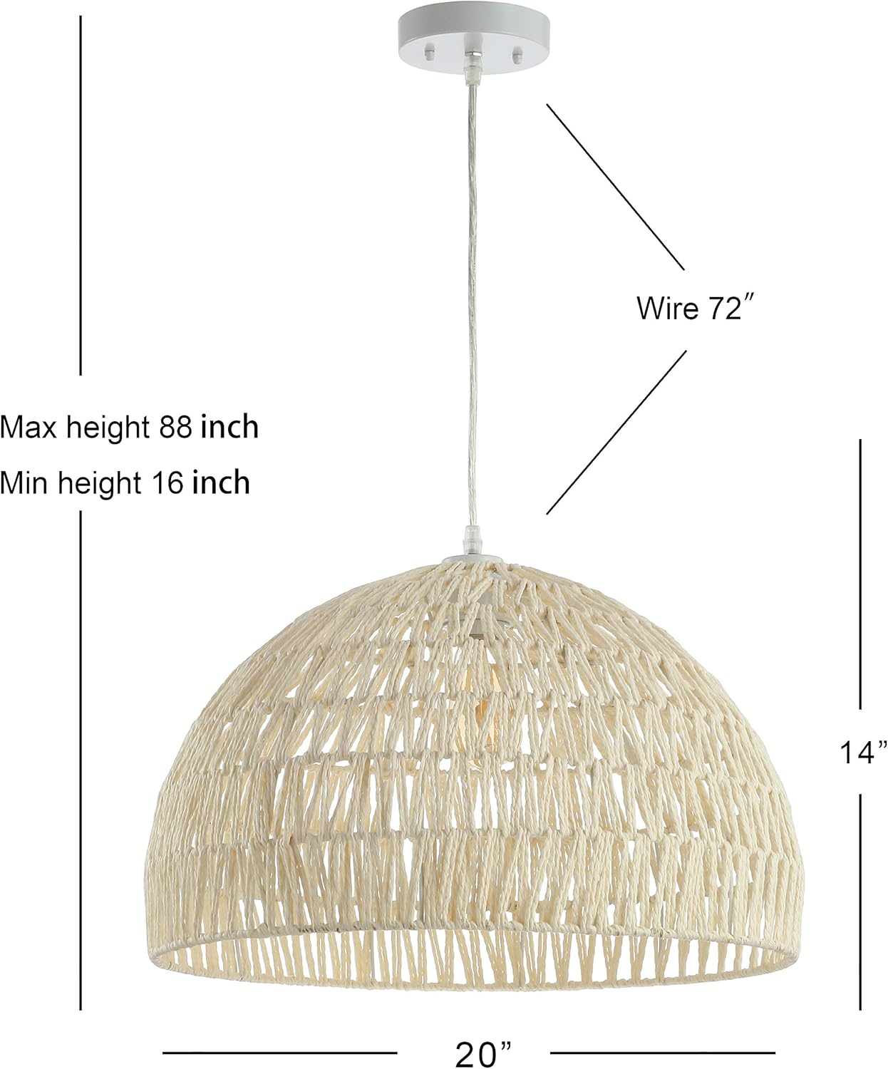 JONATHAN Y JYL6504A Campana 20" 1-Light Bohemian Modern Woven Rattan/Iron LED Pendant Farmhouse Coastal Adjustable Dining Room Living Room Kitchen Island Foyer Bedroom Hallway, Cream - Image 6