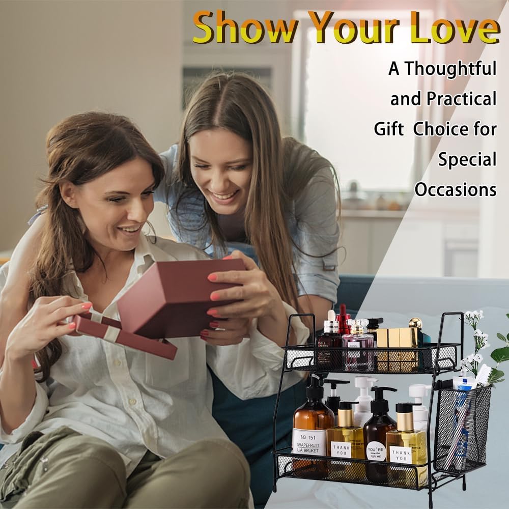 LEMIKKLE Countertop Organizer for Bathroom Counter, The Organizer for Bedroom, Spice Rack Organizer for Kitchen Counter Shelf with Small Basket(Black) - Image 7