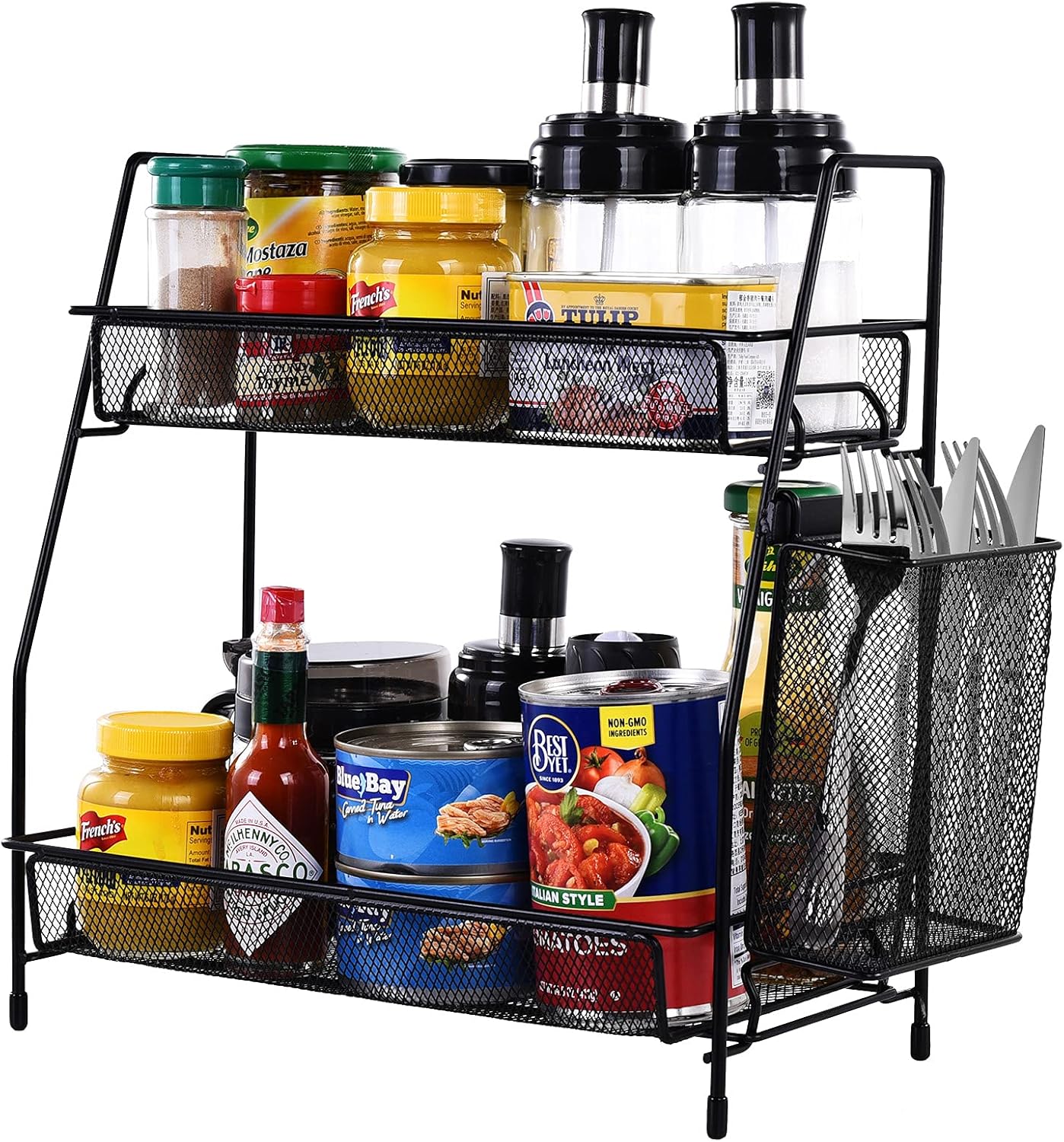 LEMIKKLE Countertop Organizer for Bathroom Counter, The Organizer for Bedroom, Spice Rack Organizer for Kitchen Counter Shelf with Small Basket(Black) - Image 9