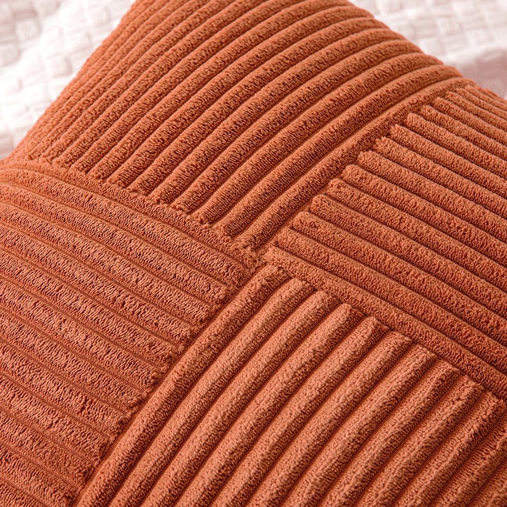 MIULEE Fall Rust Corduroy Pillow Covers Pack of 2 Boho Decorative Spliced Throw Pillow Covers Soft Solid Couch Pillowcases Cross Patchwork Textured Cushion Covers for Living Room Bed Sofa 18x18 inch - Image 2