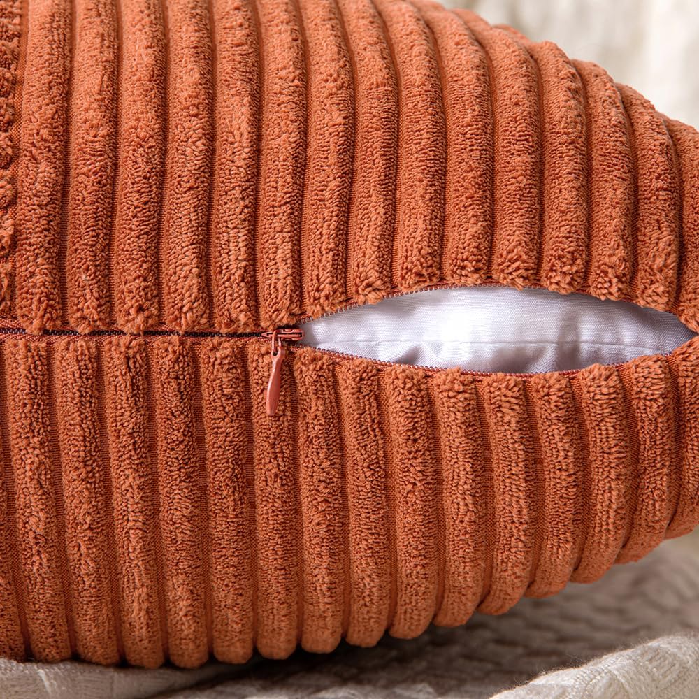 MIULEE Fall Rust Corduroy Pillow Covers Pack of 2 Boho Decorative Spliced Throw Pillow Covers Soft Solid Couch Pillowcases Cross Patchwork Textured Cushion Covers for Living Room Bed Sofa 18x18 inch - Image 3