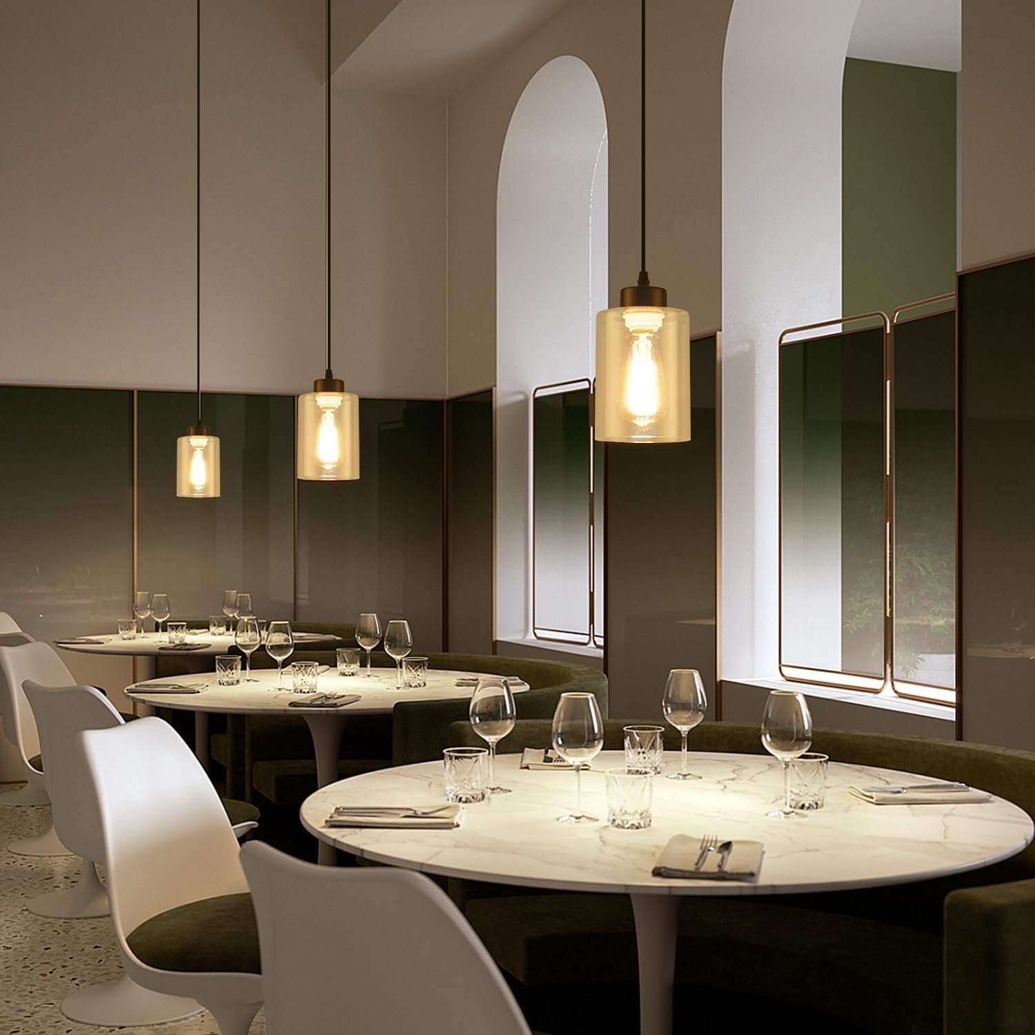 Modern Black Farmhouse Clear Glass Cylinder Pendant Light Fixture,Island Lights for Kitchen,Mini Pendant Lighting for Kitchen Island Decor - 4.75 Inch Shade, 2-58 Inch Cord (Black 2 Pack) - Image 4