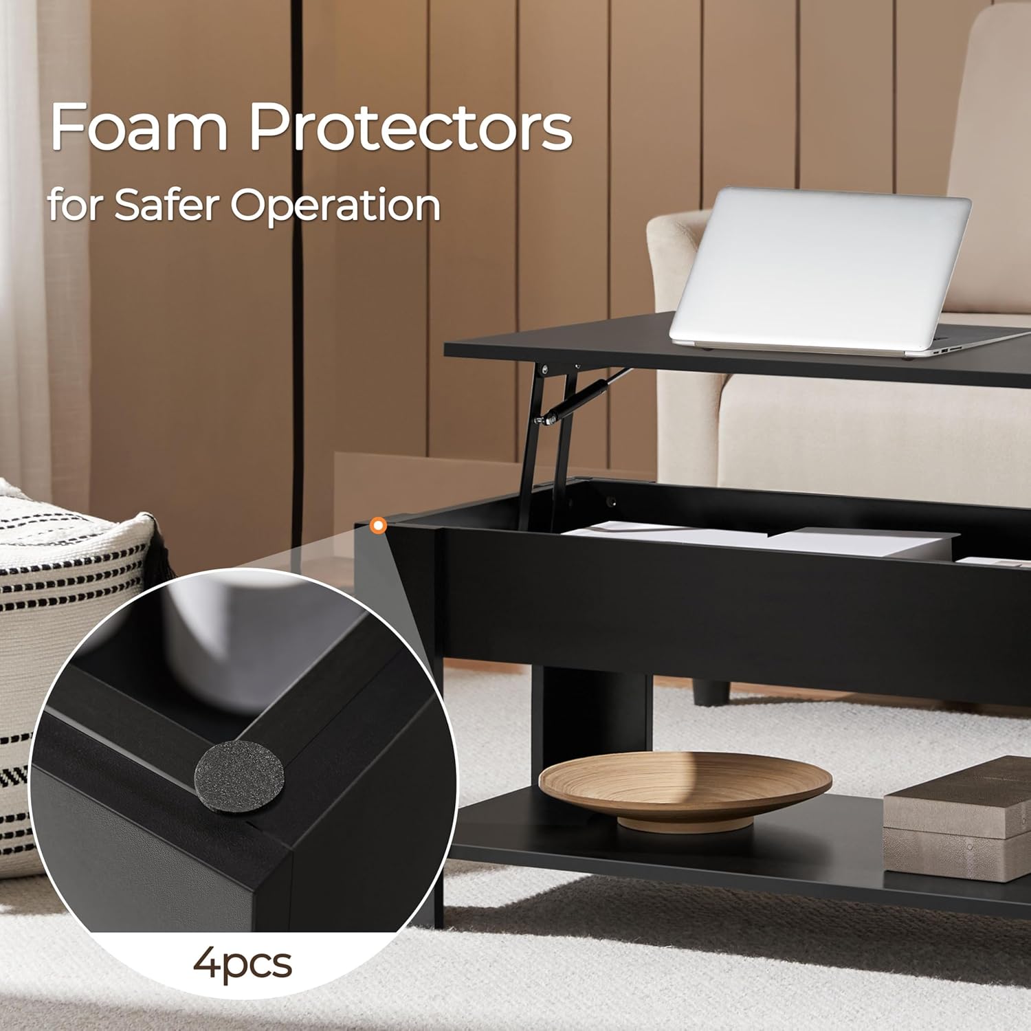 Yaheetech Wooden Coffee Table, Lift Top Coffee Table with Large Hidden Storage Shelf, Lift Tabletop Dining Table for Living Room, Home Small Space, 38.6in, Black - Image 9